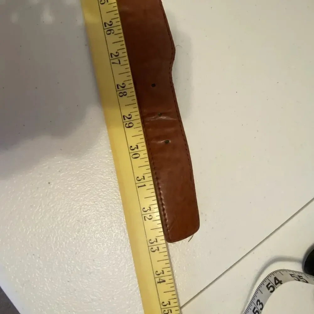 Vintage 90s Y2K Beige Brown Faux Leather Stretch Fairy grunge indie belt L 33”